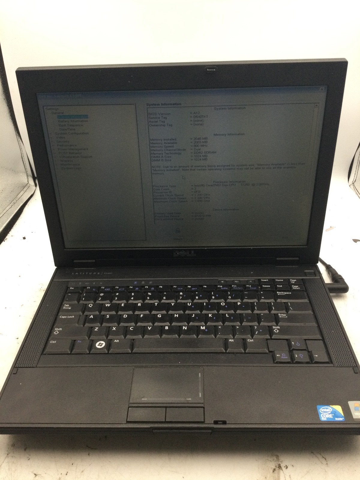 DELL LATITUDE E5400 – BOOTS TO BIOS/PW LOCKED – INTEL CORE 2 DUO – 14″ – READ-BB