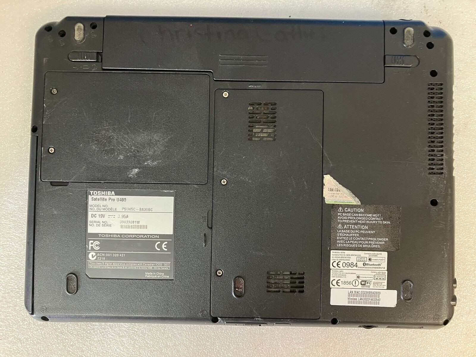 Toshiba Satellite Pro U400 13.3″ Laptop C2D T5870 3GB RAM, 300GB Windows XP SP3