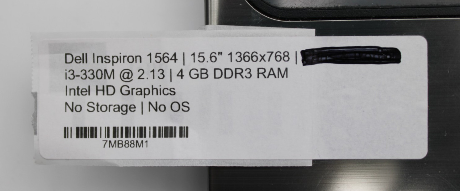 Dell Inspiron 1564 i3-330M@2.13GHz 4GB DDR3 NO STORAGE OR OS *USED/TESTED*