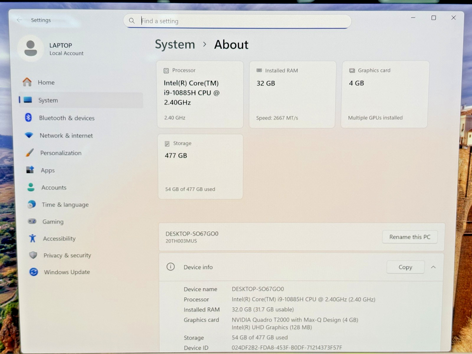 Lenovo ThinkPad P1 Gen 3 4K i9-10th Gen 2.40GHz 32GB 512GB SSD NVIDIA Q T2000*