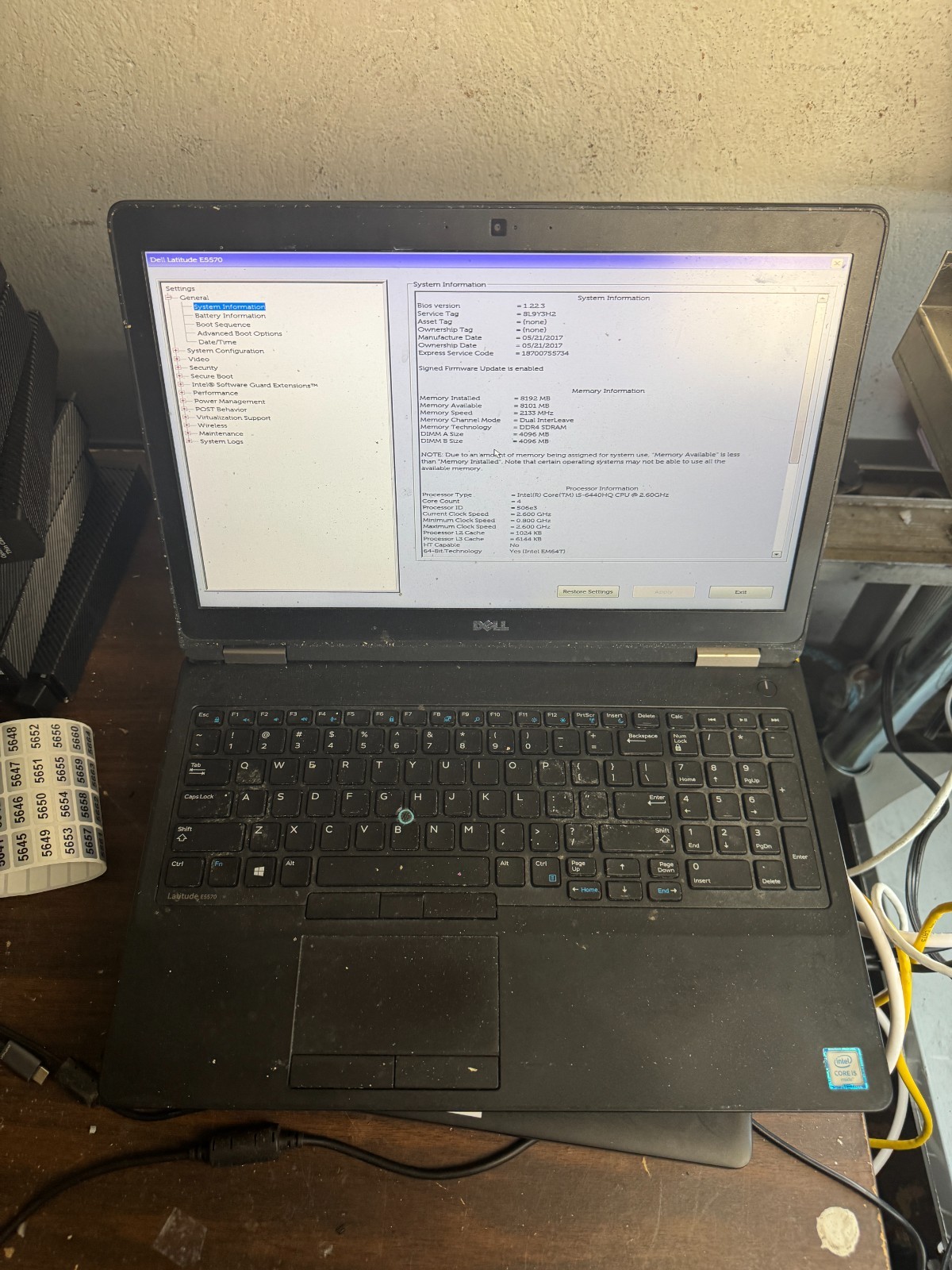 Dell Latitude E5570 Core i5-6440HQ Laptop for Parts/Repair #5625