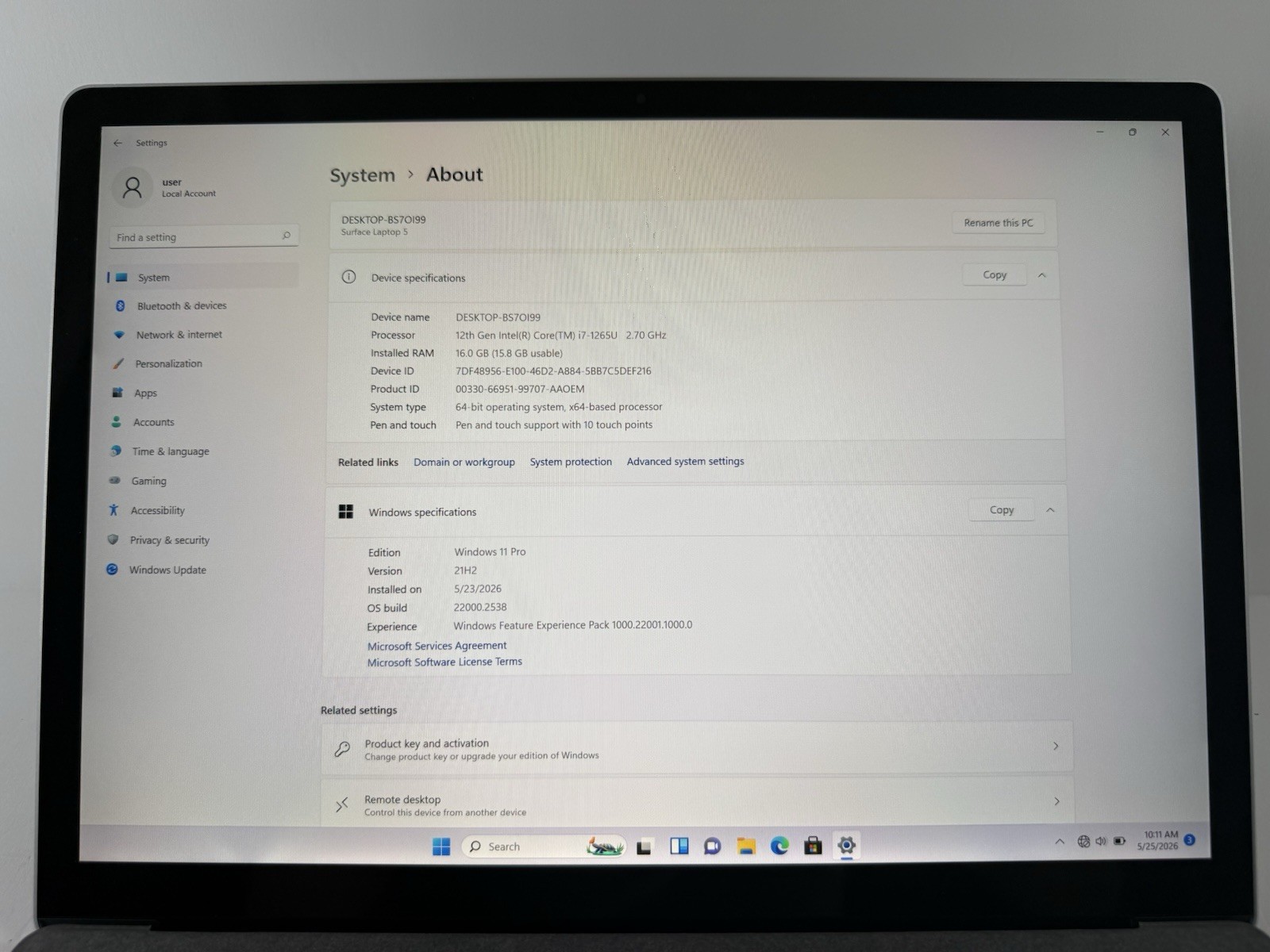 Microsoft Surface Laptop 5 13.5” 1950 Intel Core i7-1265U 16GB RAM 512GB NVME