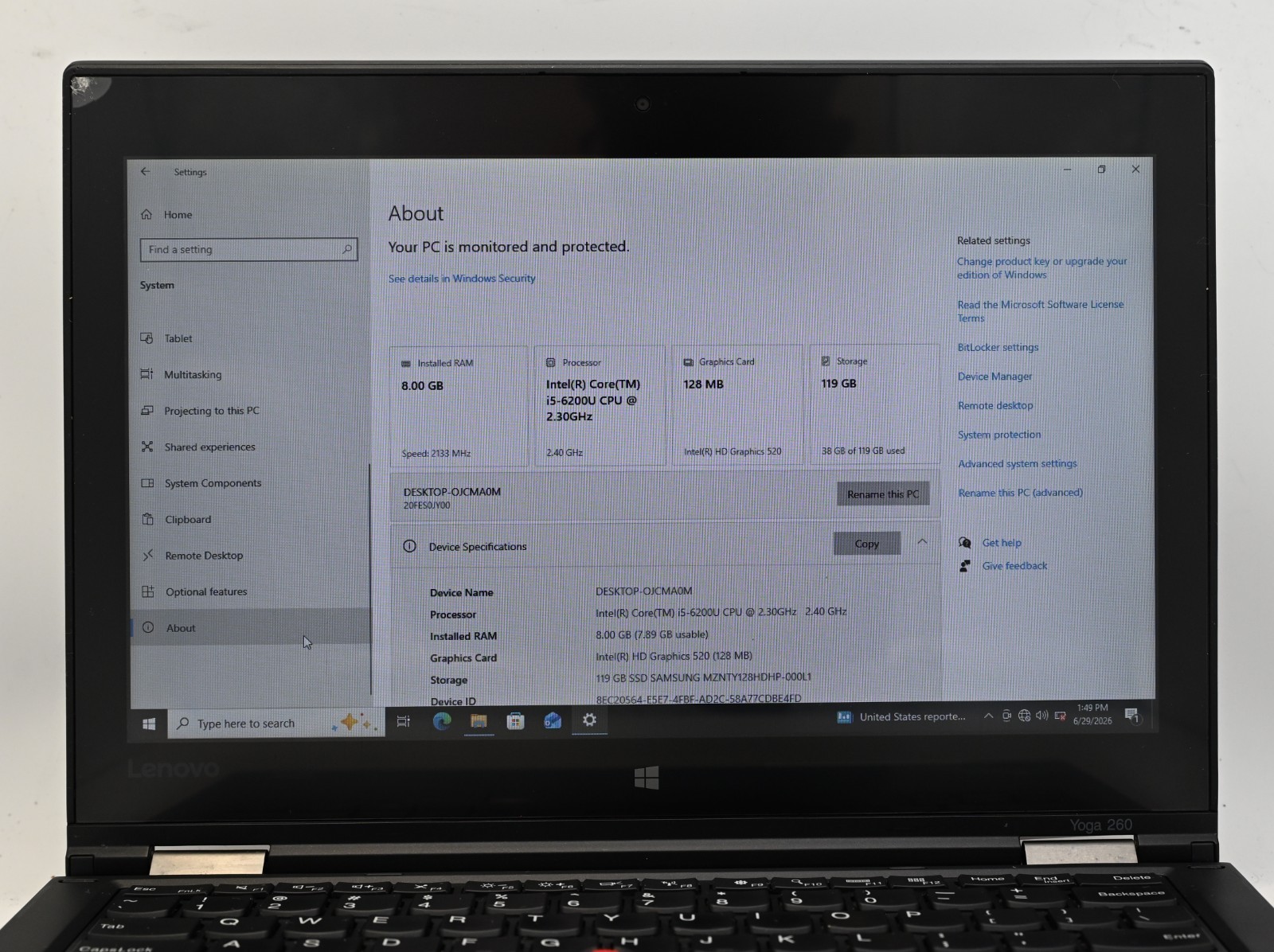 Lenovo Thinkpad Yoga 260(2in1) i5-6200u 2.3GHz 8GB RAM 128GB SSD-Touch-BH: 44.6%