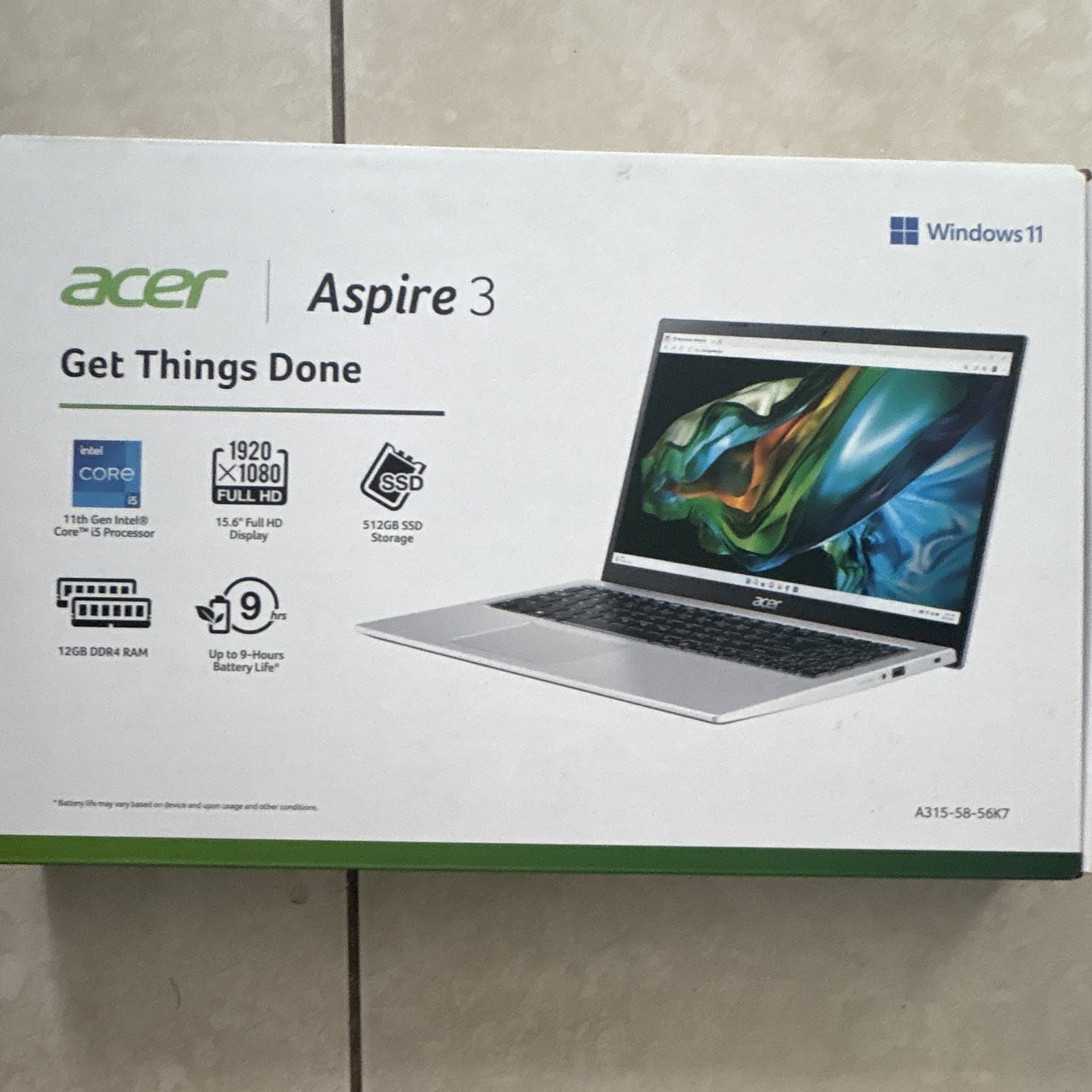 Acer Aspire 3 15.6″ FHD Laptop i5 11th Gen 12GB RAM 512GB SSD Win 11 Silver