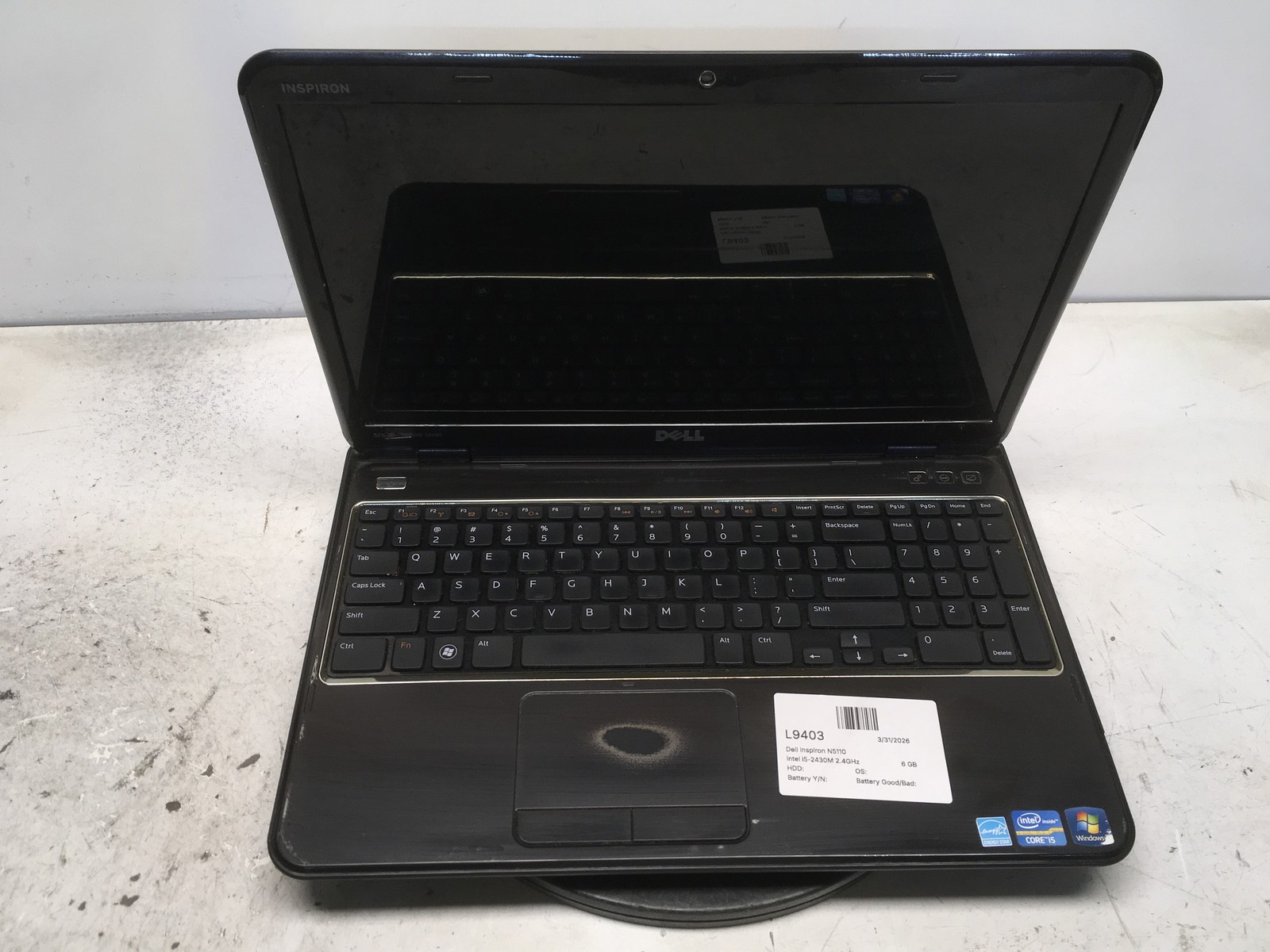 Dell Inspiron N5110 Intel i5-2430M 2.4GHz 6 GB NO HDD No Batt