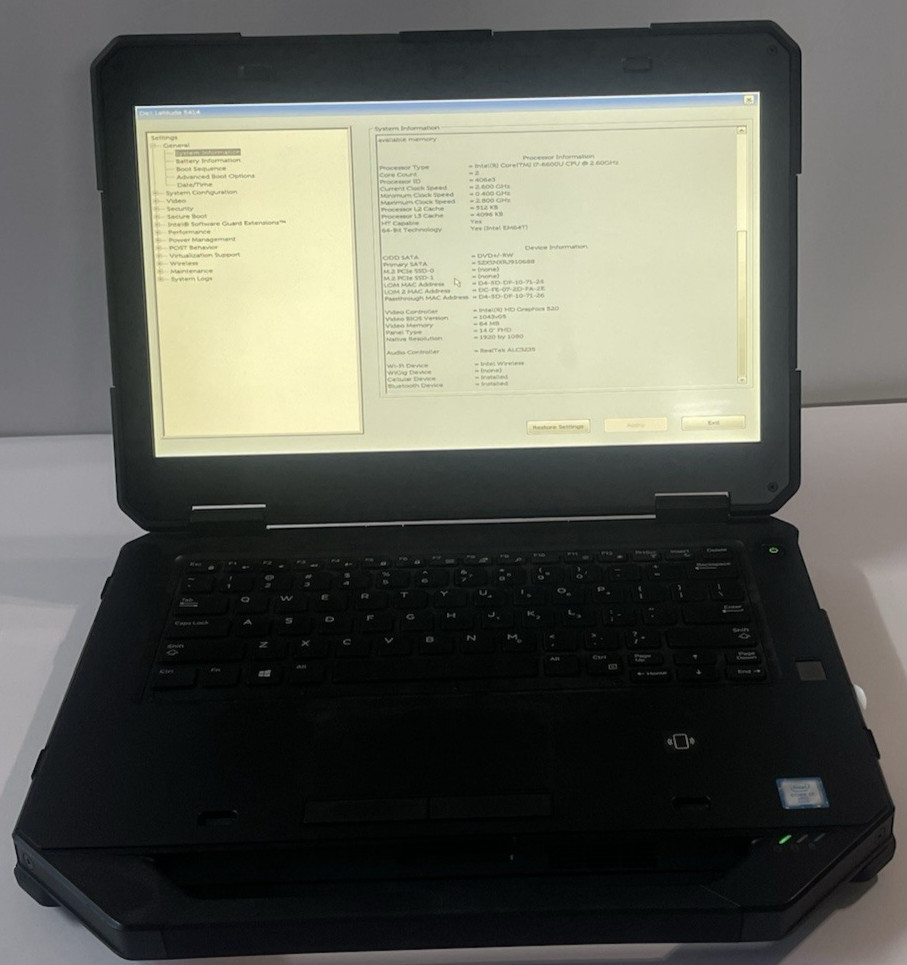Dell Latitude 5414 Rugged, Intel i7-6600U 2.60GHz 8GB 256GB SSD Win 11 Pro Touch