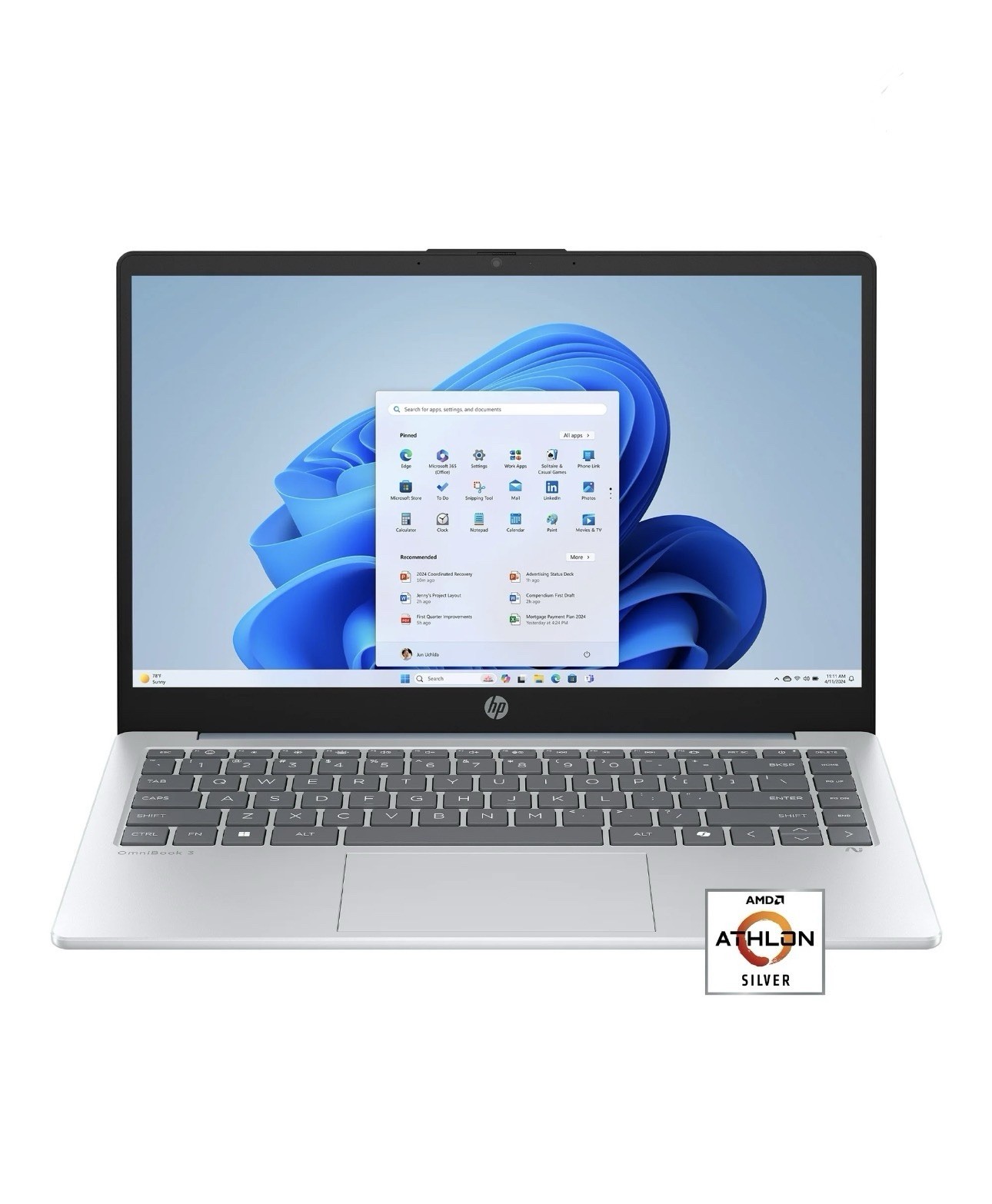 HP 14 inch HD Windows Laptop AMD Athlon 7120 4GB RAM 128GB SSD Moonlight Blue