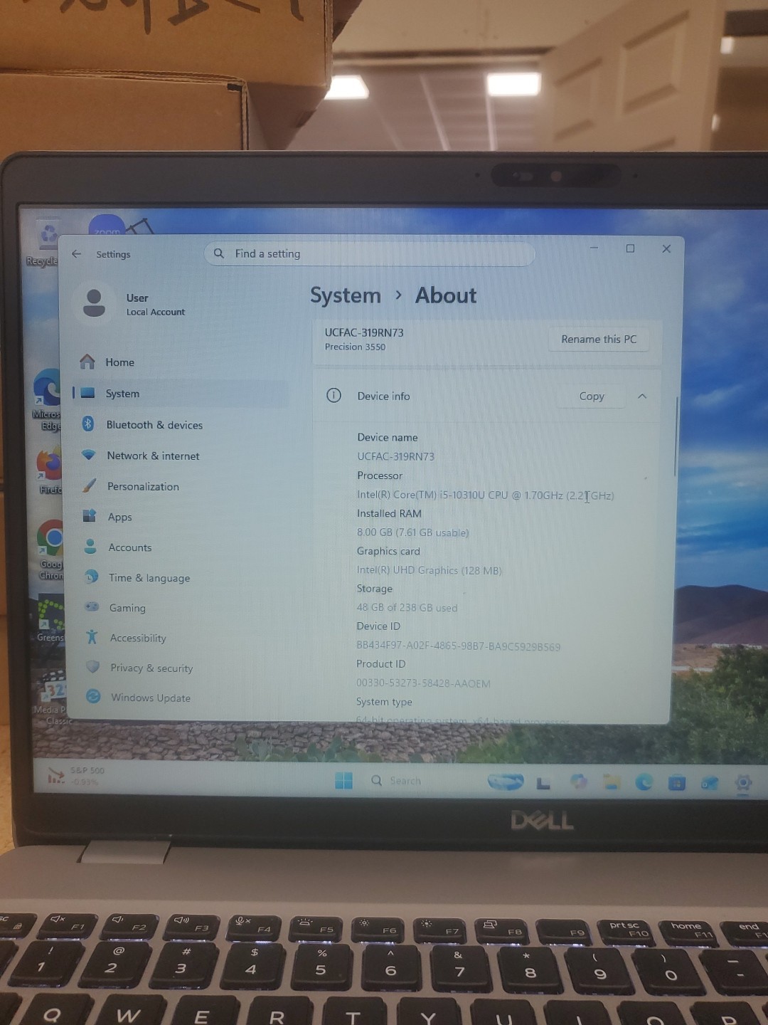 Dell Precision 3550 Laptop – i5-10310U 8GB 256GB SSD 15.6″ 051526-4