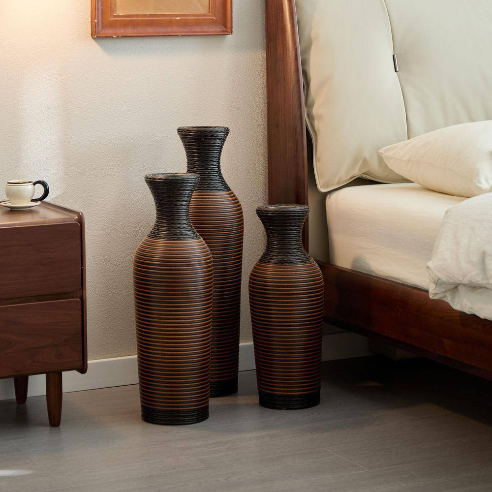 Classic Neat 28 In. Brown Black Cylinder PVC Floor/Desktop Decorative Vase Artif