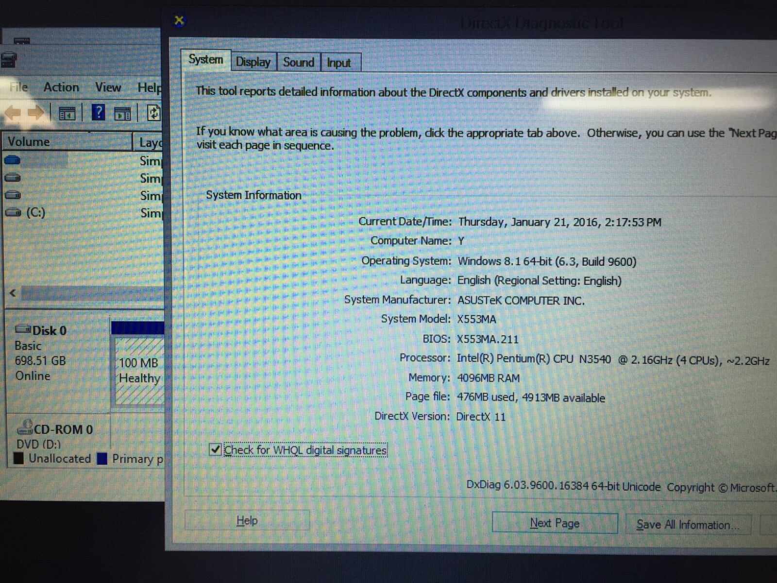*Bad Battery*ASUS X553MA-BPD0705I 15.6″ Laptop/N3540/4GB RAM/750GB HDD/Win 8.1