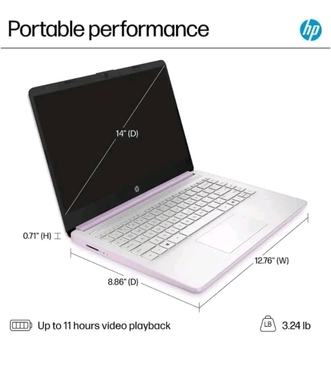 HP 14″ Laptop Intel Processor 4-Cores N150 8GB Memory 128GB UFS Win11