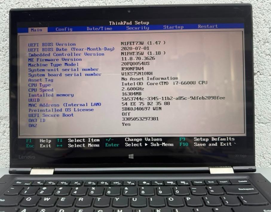 Lenovo ThinkPad X1 Yoga 1st Gen 14″ Touch i7-6600U 16GB RAM Boot to BIOS No SSD
