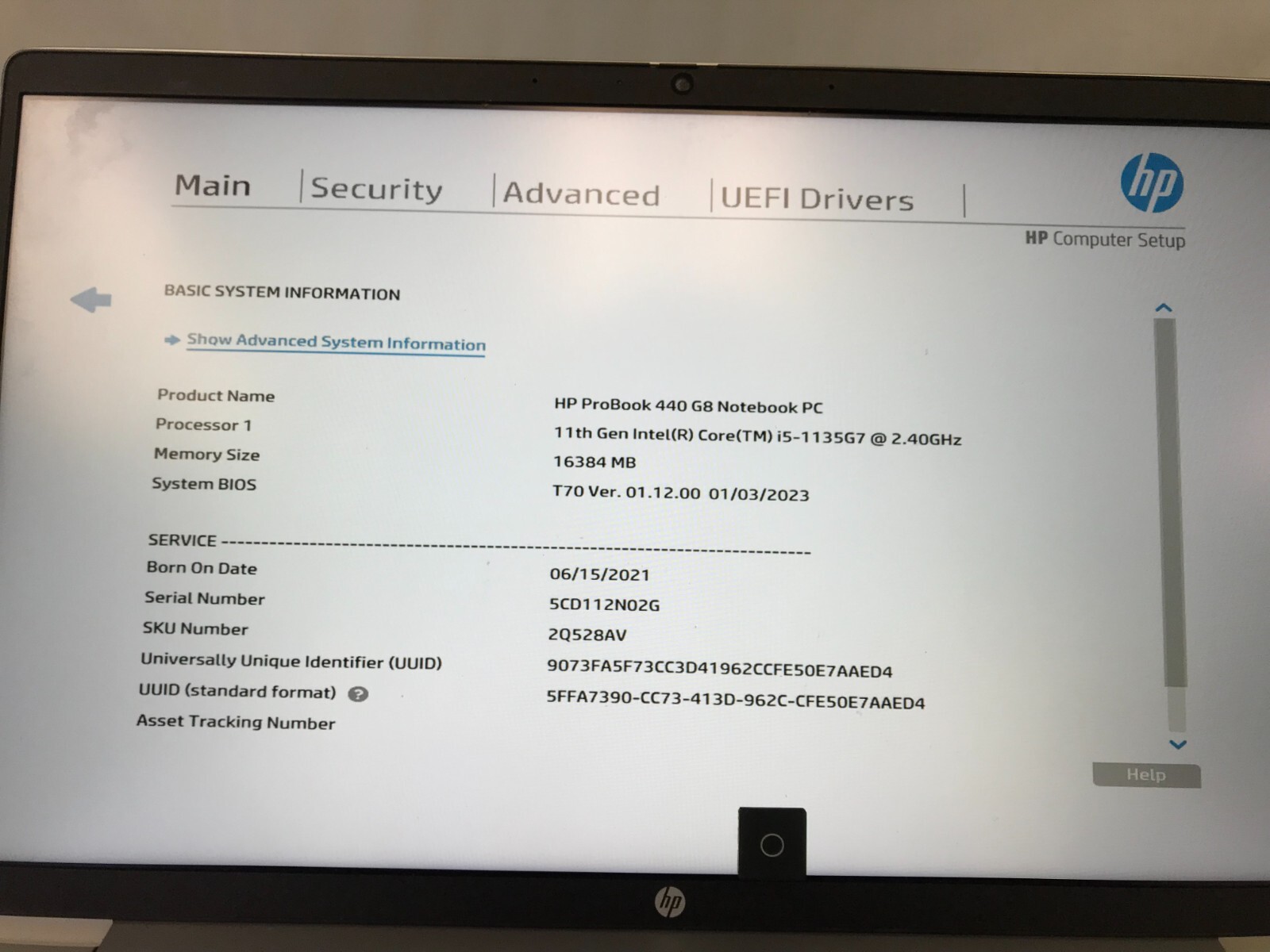 HP ProBook 440 G8 / Intel Core i5-1135G7 2.40GHz / 16GB RAM / No SSD