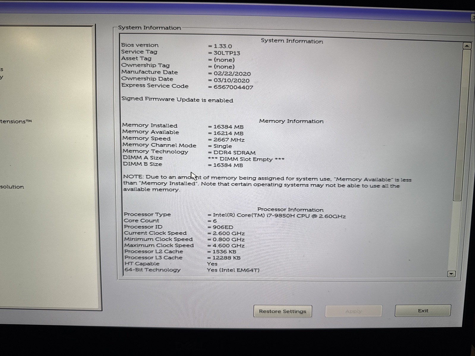 Dell Precision 5540 16GB RAM 256GB SSD