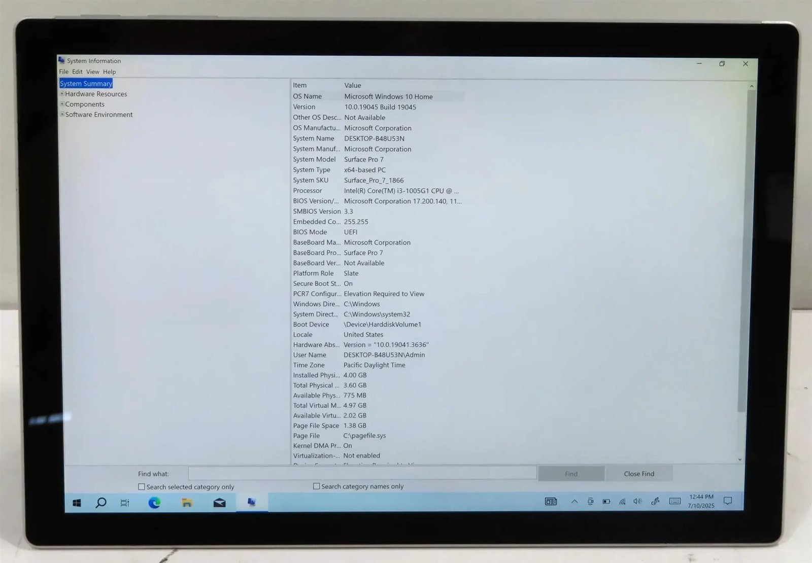 Microsoft Surface Pro 7 1866 Core i3-1005G1 1.19GHz 4GB 128GB Win 10 Home