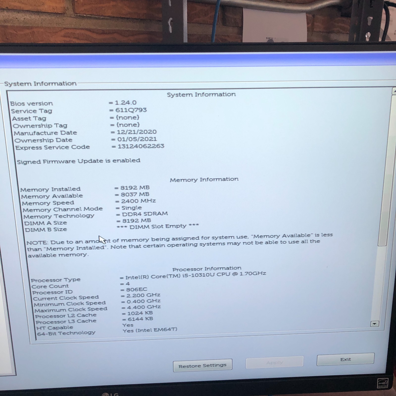 Dell Latitude 5410 Laptop Intel Core i5-10310U 1.7GHz 8GB RAM No SSD/Screen