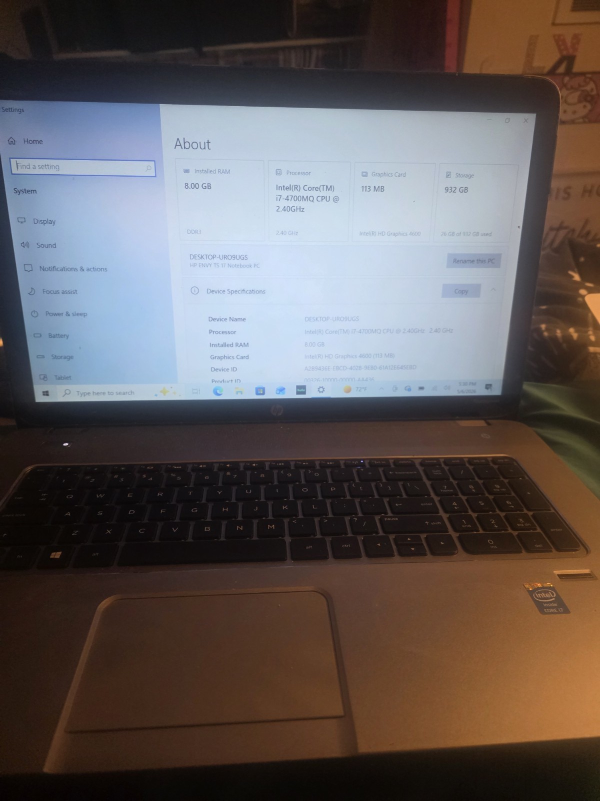HP ENVY 15 15″ i7-4700MQ 2.4GHz 8GB RAM 1TB HDD Win10 Silver