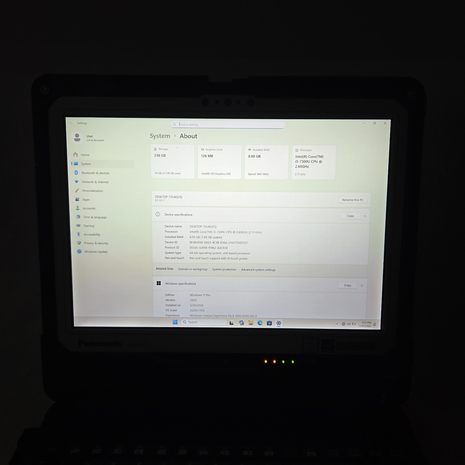 Panasonic Toughbook CF-33 i5-7300U 2.60GHz 256GB SSD 8GB Ram 4G – GPS – Grade B+
