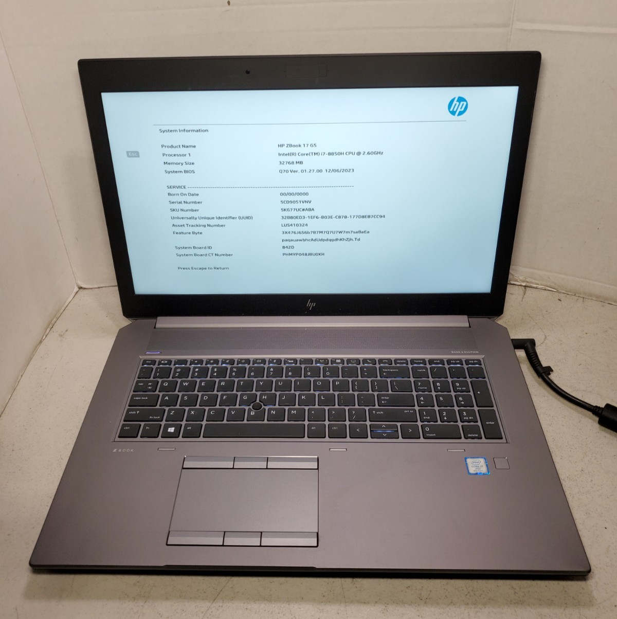 HP ZBook 17 G5 i7-8850H 2.60GHz 32GB RAM No HDD/SSD/OS! BIOS PW! #69