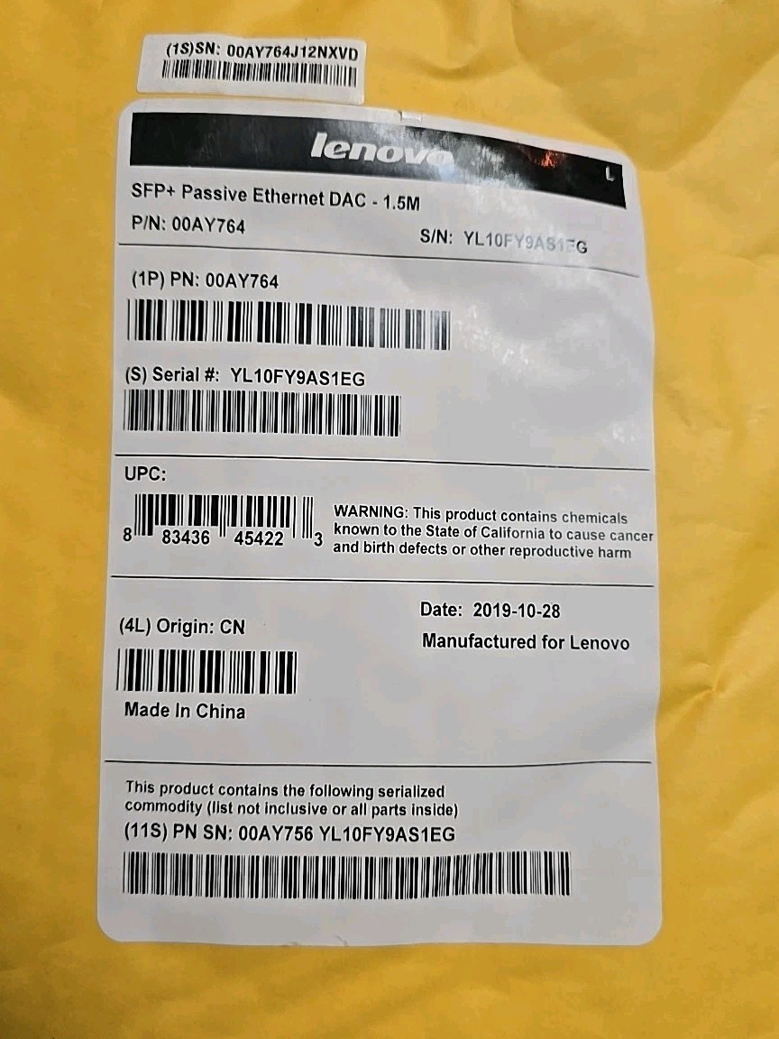 Lenovo 00AY764 SPF +Passive Ethernet DAC-New