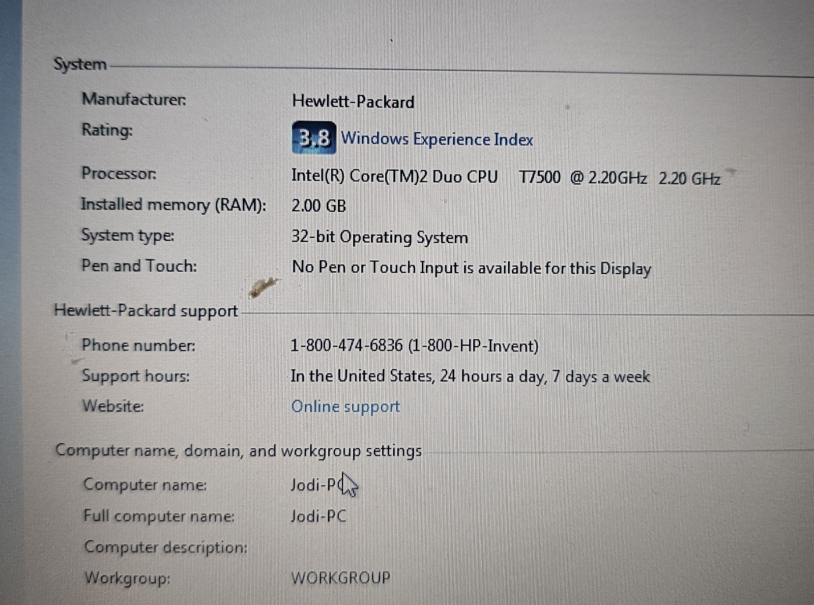 HP Compaq 6910p 80GB HDD Intel T7500 @ 2.00Ghz 2GB RAM Windows 7 – it runs!