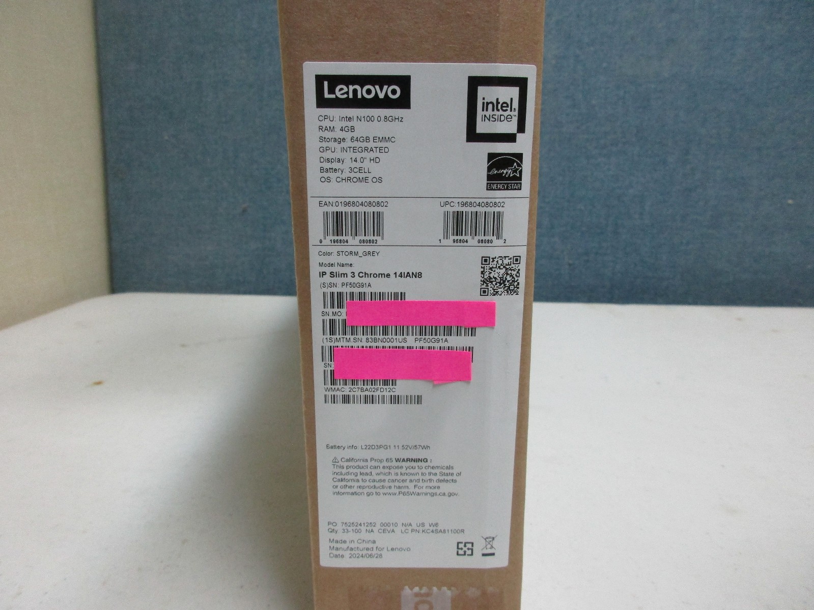 LENOVO IPad Slim 3 C 14IAN8 83BN0001US Lap,14″ Intel N-S N100,AI,4GB M-UGLY BOX