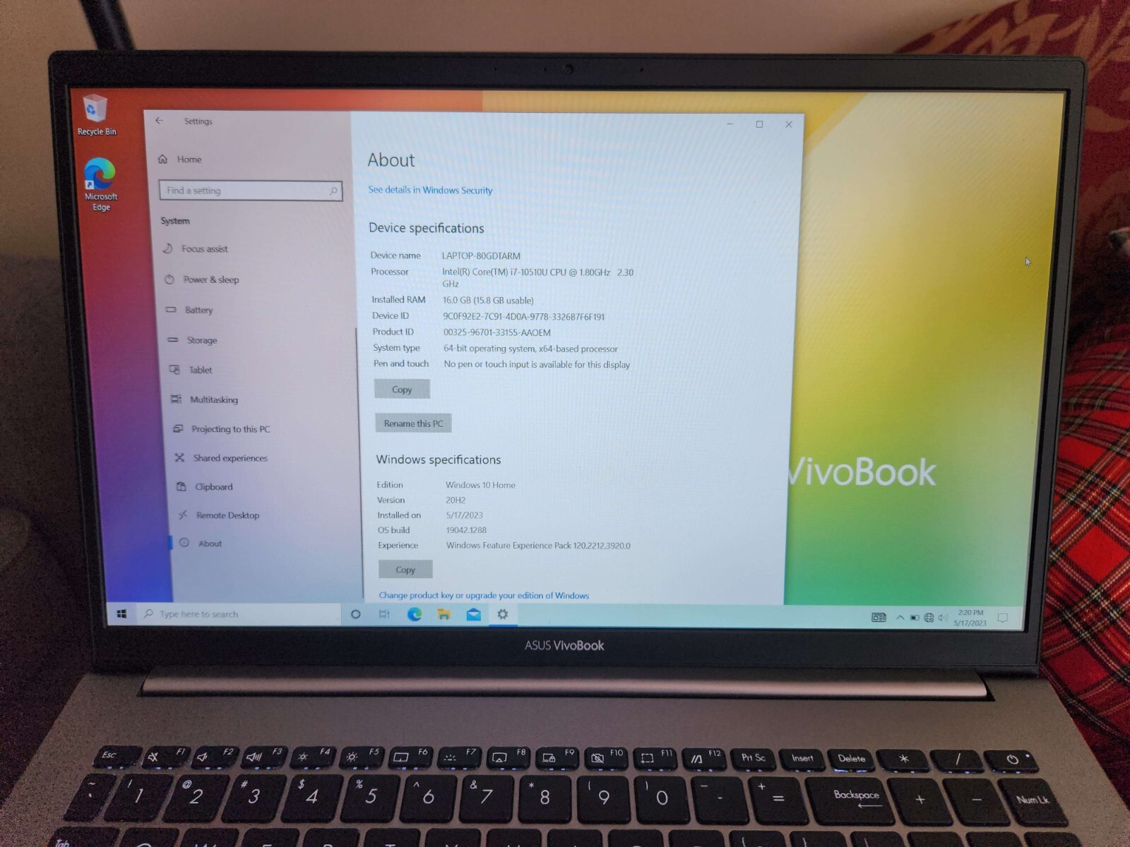 ASUS VIVOBOOK 15 || i7-10510U CPU || 16 GB RAM || 512 GB SSD || MODEL S15S533 ||