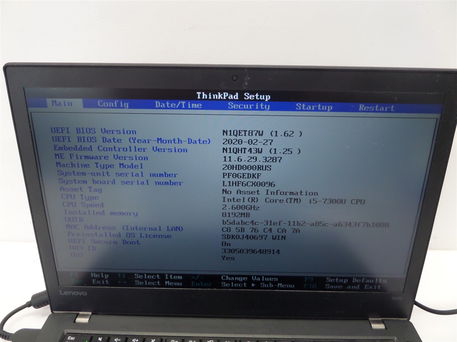 Lenovo Thinkpad T470 14″ w/ Core i5-7300U 2.6GHz 8GB RAM – No HDD/OS