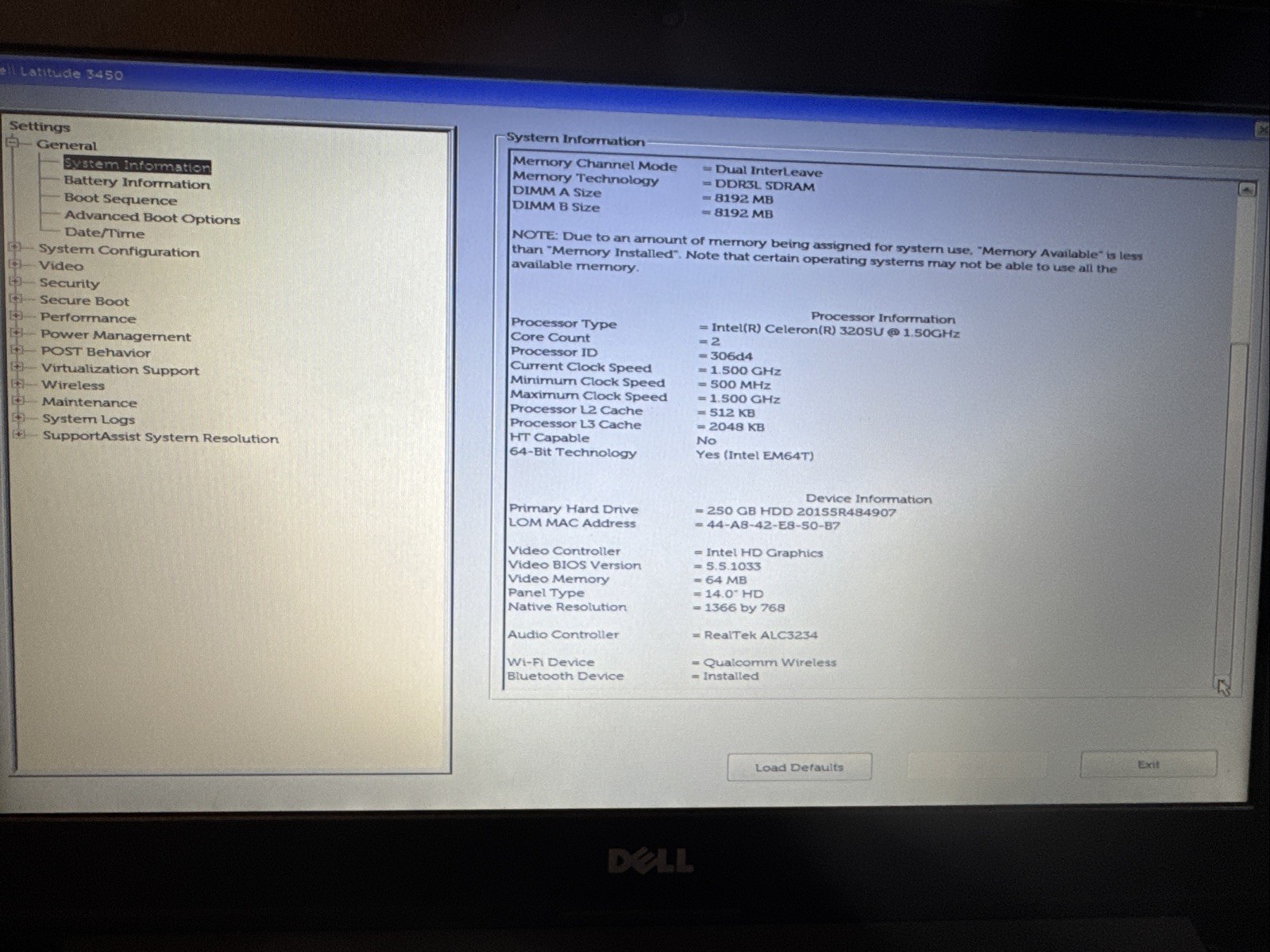 Dell Latitude 3450 14.0″ Intel Celeron 3205U 16GB 256GB, For Parts