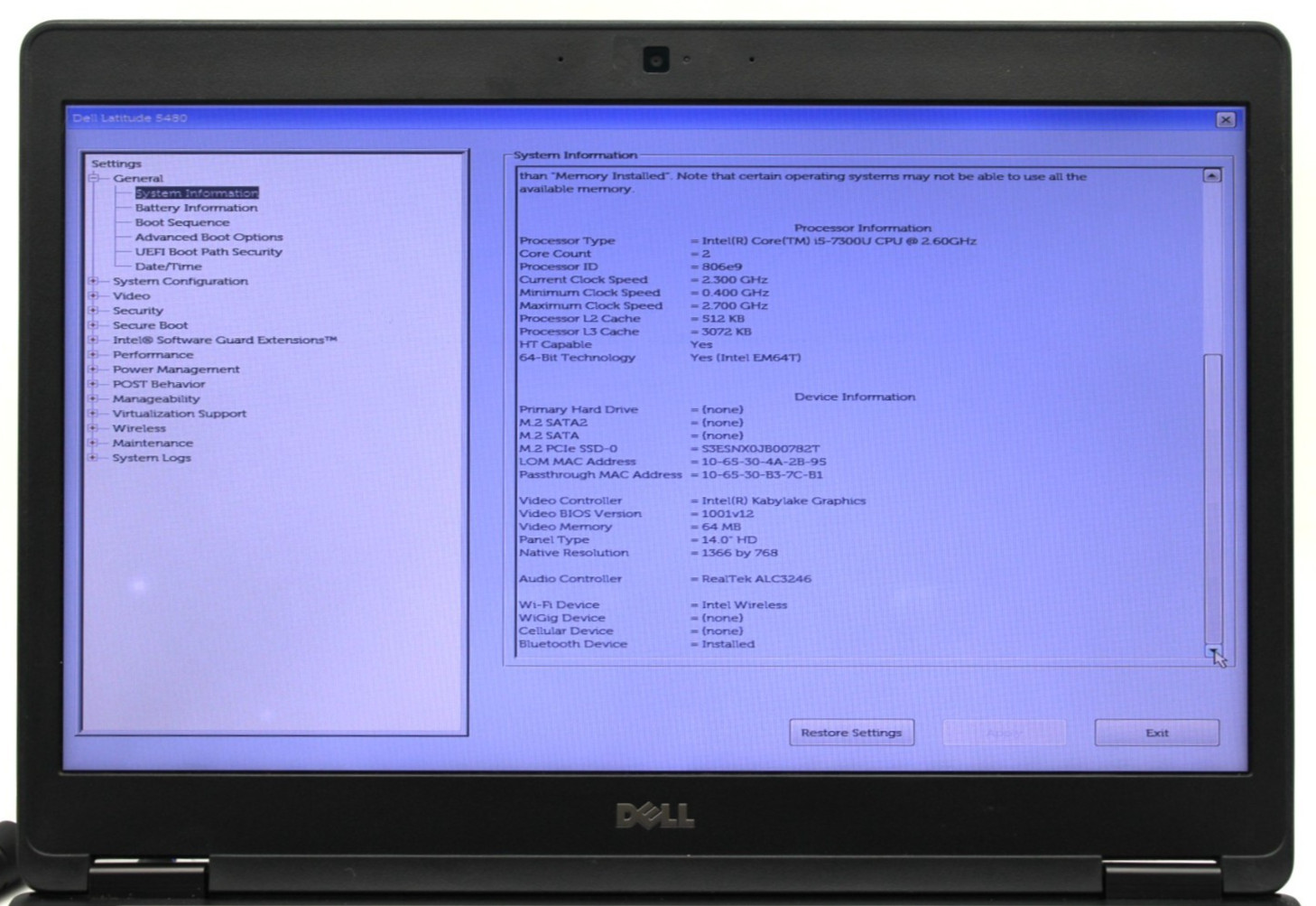 Dell Latitude 5480 i5-7300U@2.60GHz 8GB DDR4 250GB NVMe NO OS *USED/TESTED*
