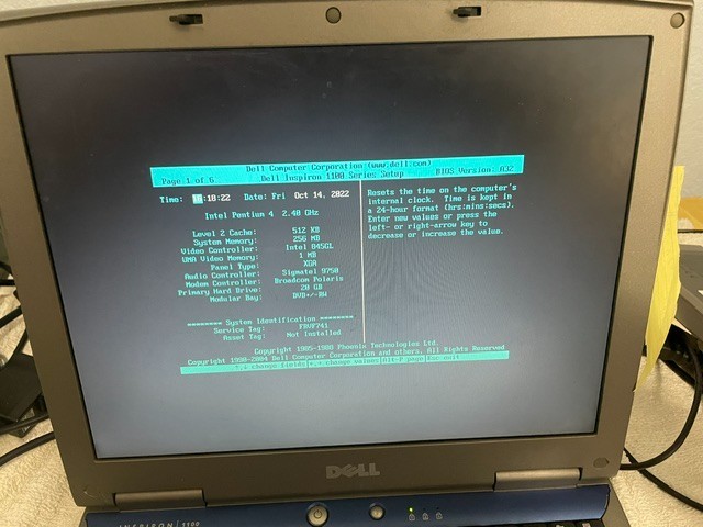 Dell Inspiron 1100 Celeron 2.4 GHz 20GB HDD CMOS and Main Batt Bad DVD RW 128 MB