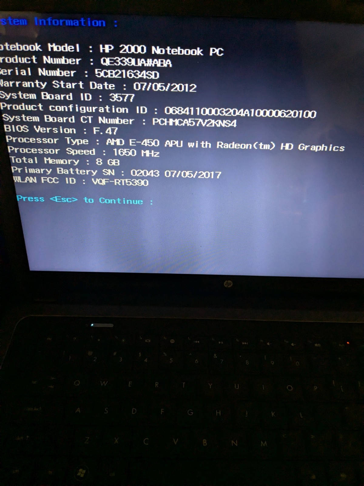 HP 2000 Notebook Laptop 15″ AMD E-450 1.65GHz 8GB RAM Win 7 Black