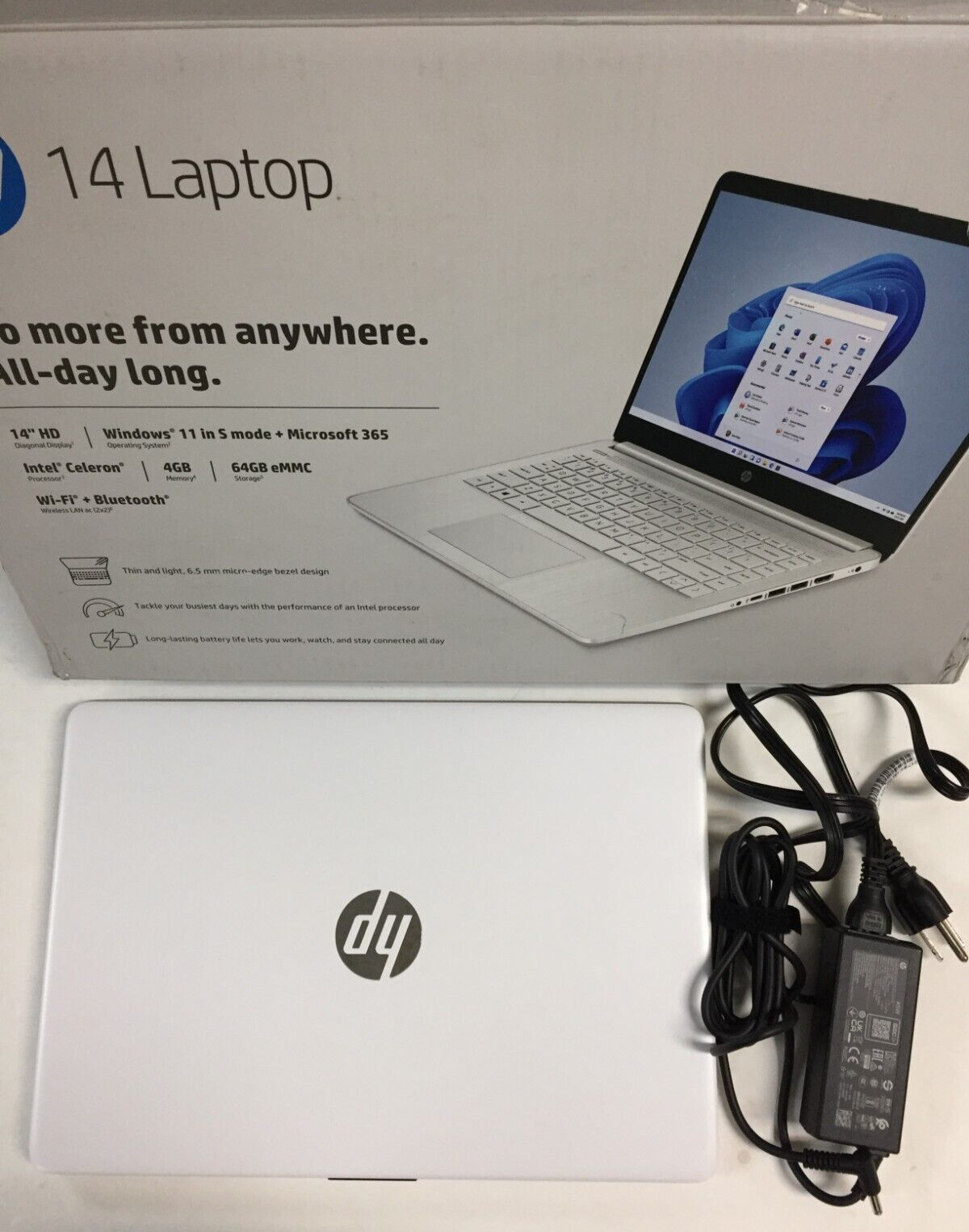 HP 14-dq0052dx 14″ HD Non-Touch Laptop/N4120/4GB Ram/64GB Emmc/Win 11 H, white