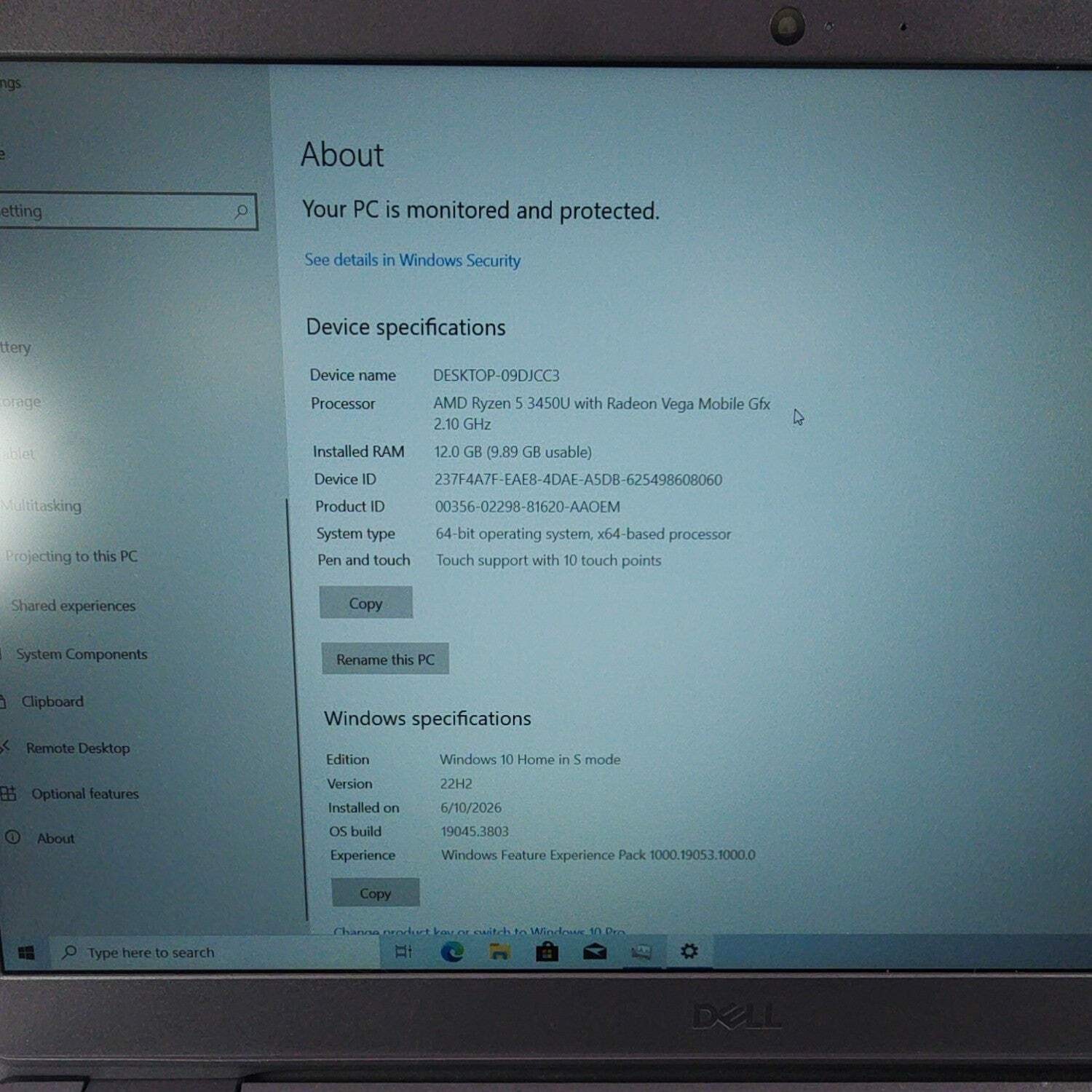 Dell Inspiron 3505 15.6″ Ryzen 5 2500U 2.0GHz 12GB RAM 256GB SSD