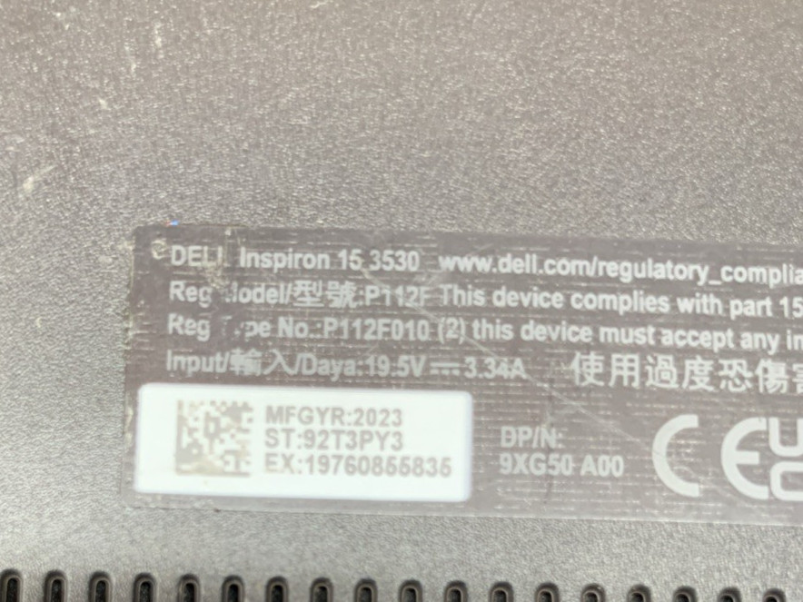 Dell Inspiron 15 3530, Intel i5-1335U@1.3GHz 8GB RAM, No SSD/OS/Power, For Parts