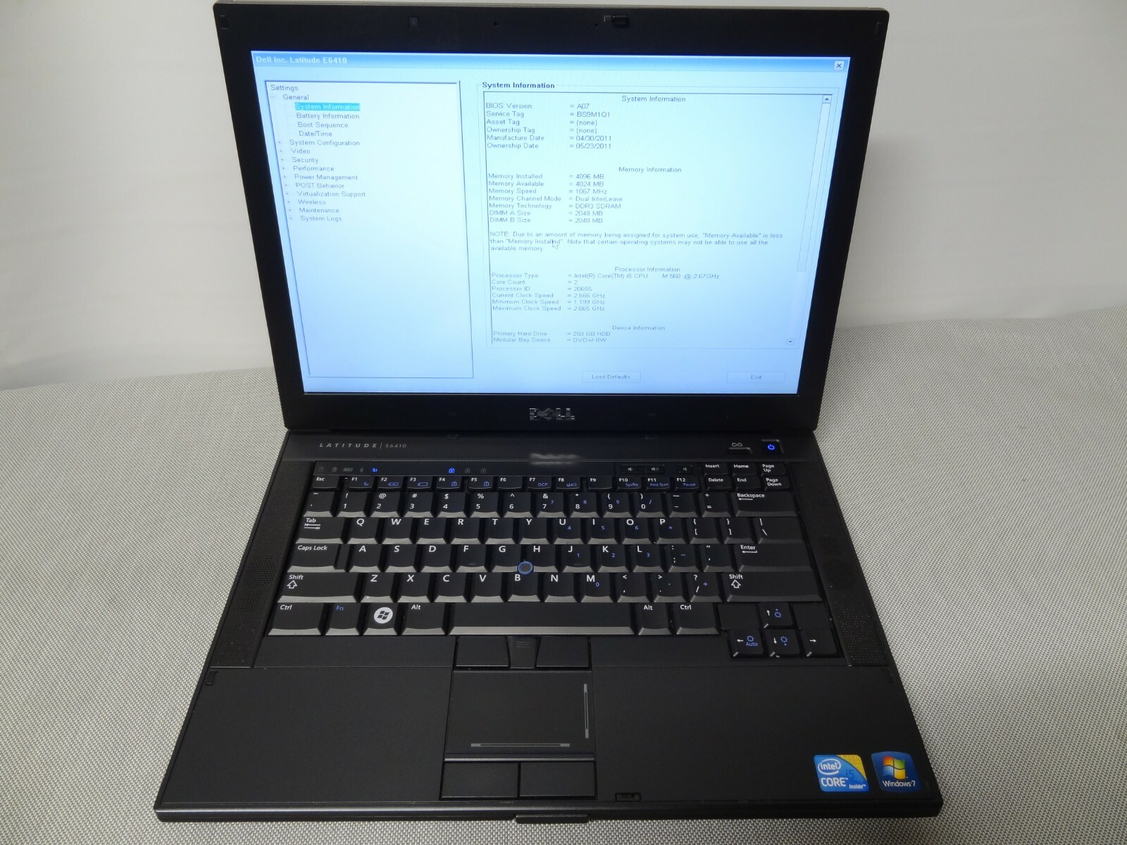 Dell Latitude E6410 Intel Core i5 M560 2.67GHz, 4GB RAM, 250GB HDD, No OS #149