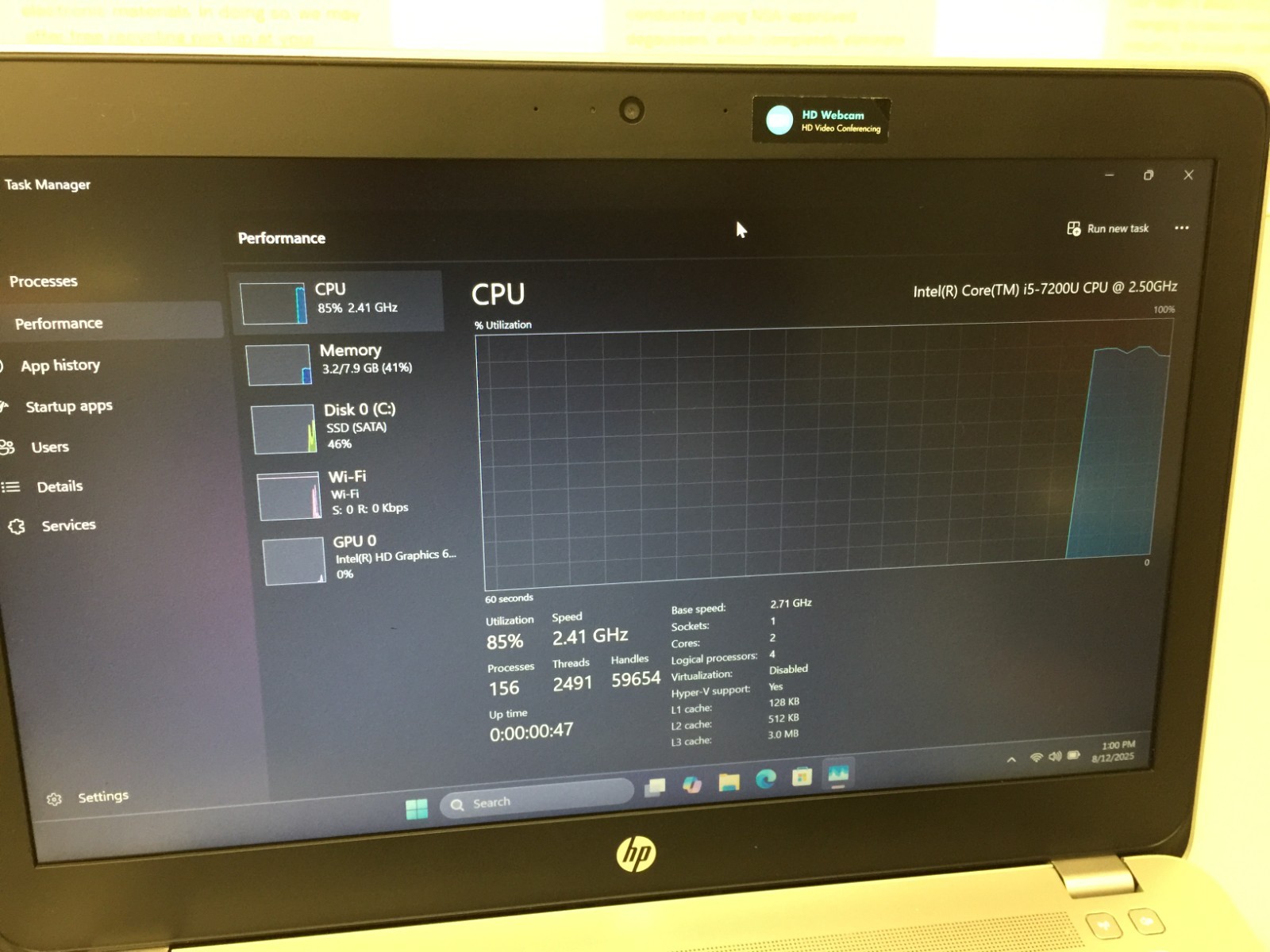 HP ProBook 440 G4 14″ Core i5 7th gen 2.50GHz, 8 GB RAM 256 GB SSD WIN 11 PRO