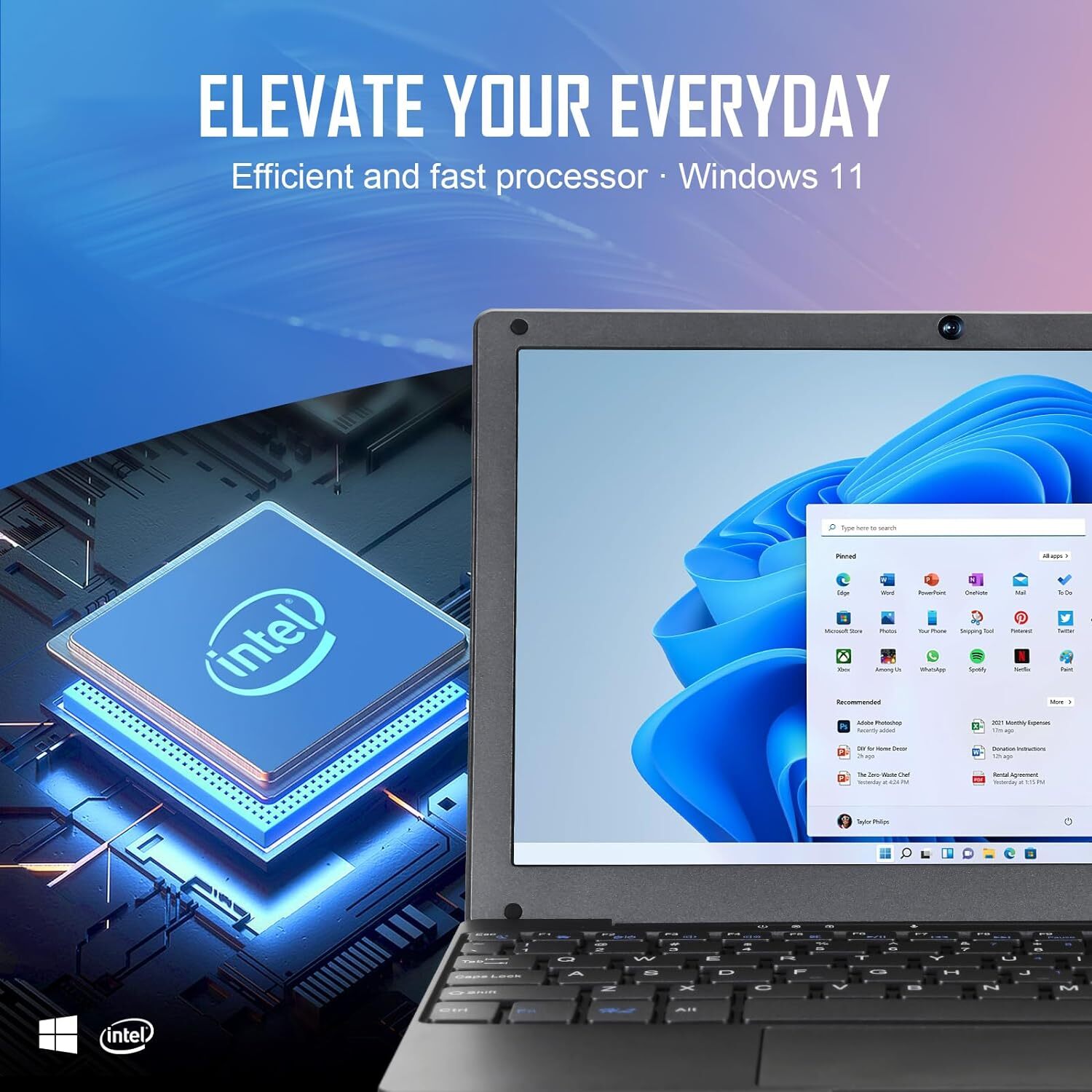 Windows 11 Laptop 10in Quad Core Notebook 8GB+128GB W/Bluetooth WiFi Webcam HDMI