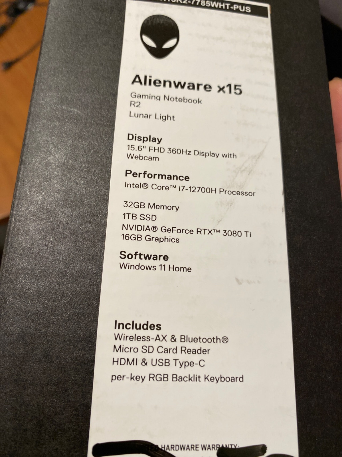 Alienware X15 R2 i7-12900H – 32GB DDR5 – 1TB SSD – RTX 3080 Ti 15.6″ 