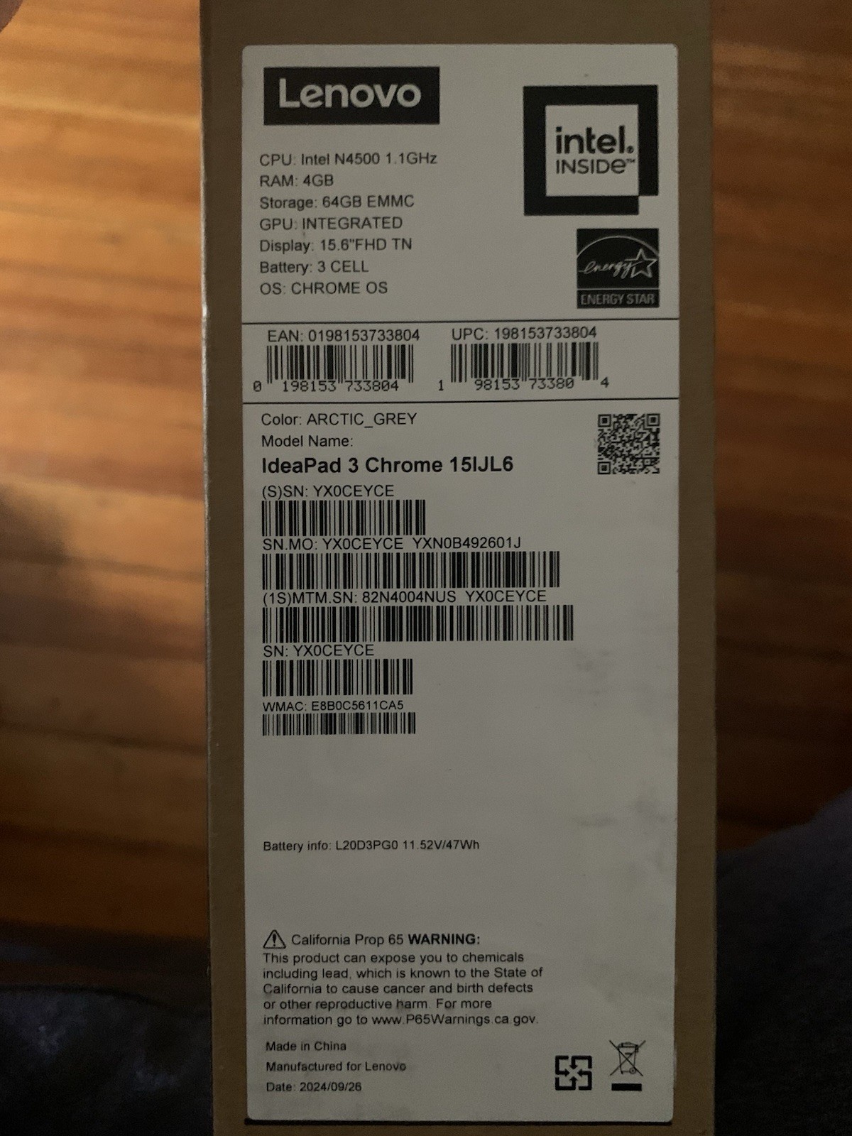 Lenovo IdeaPad 3i Chromebook 15.6 FHD Laptop Celeron N4500 4GB RAM 64GB eMMC NEW