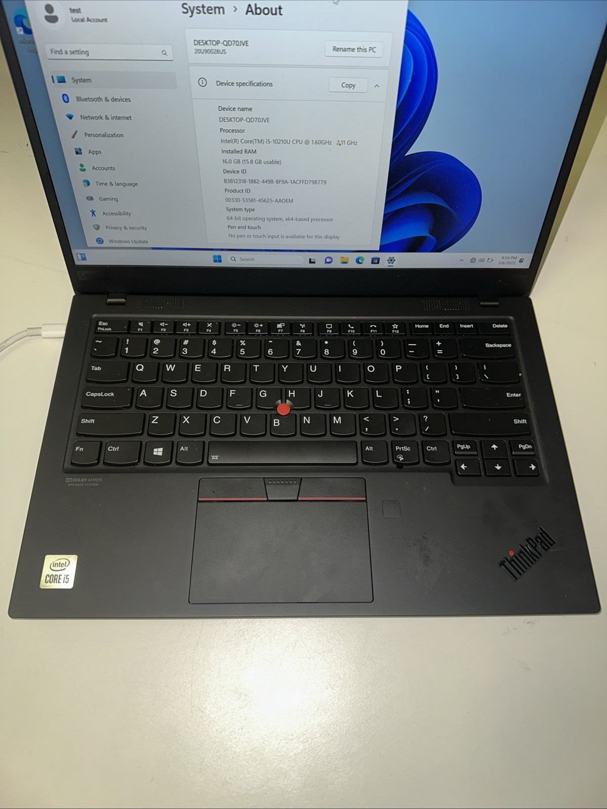 Lenovo ThinkPad X1 Carbon Gen 8 14″ FHD i5-10210U 16GB 512GB SSD Windows 11 Pro