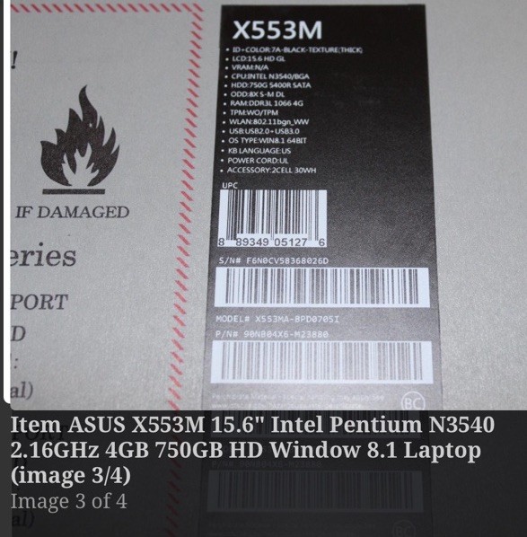 ASUS X553M 15.6″ INTEL PENTIUM N3540 2.16GHZ 4GB 750GB HD WINDOW 8.1 LAPTOP