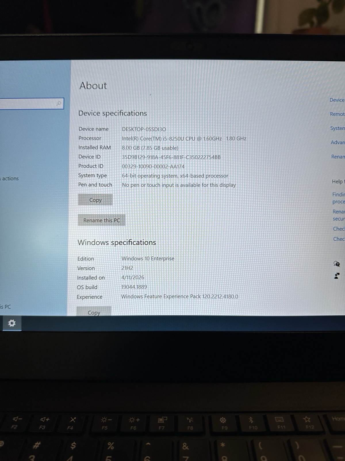 Lenovo Thinkpad T480 Intel i5-8250U 8th Gen 8GB Ram 256GB SSD Win 10 NO BATTERY