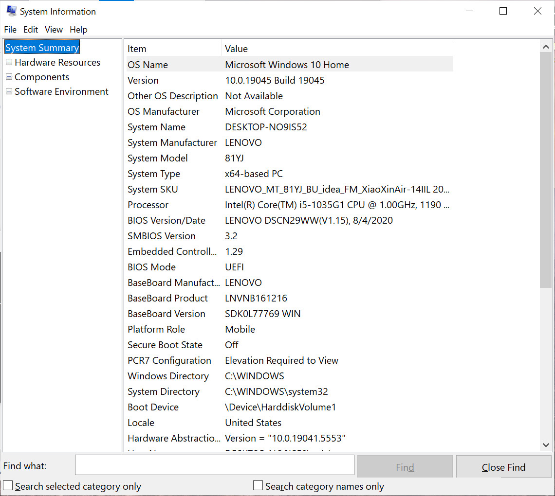 Lenovo 81YJ XiaoXin Air lntel Core i5-1035G1 CPU @ 1.0 GHz 16GB 477GB 1920×1080