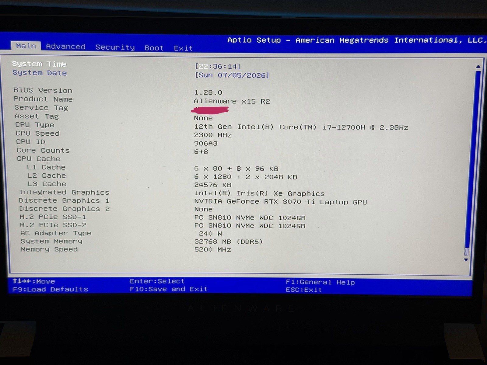 Alienware x15 R2 CTO – FHD – i7-12700H – 32GB RAM – RTX 3070Ti – 2TB SSD