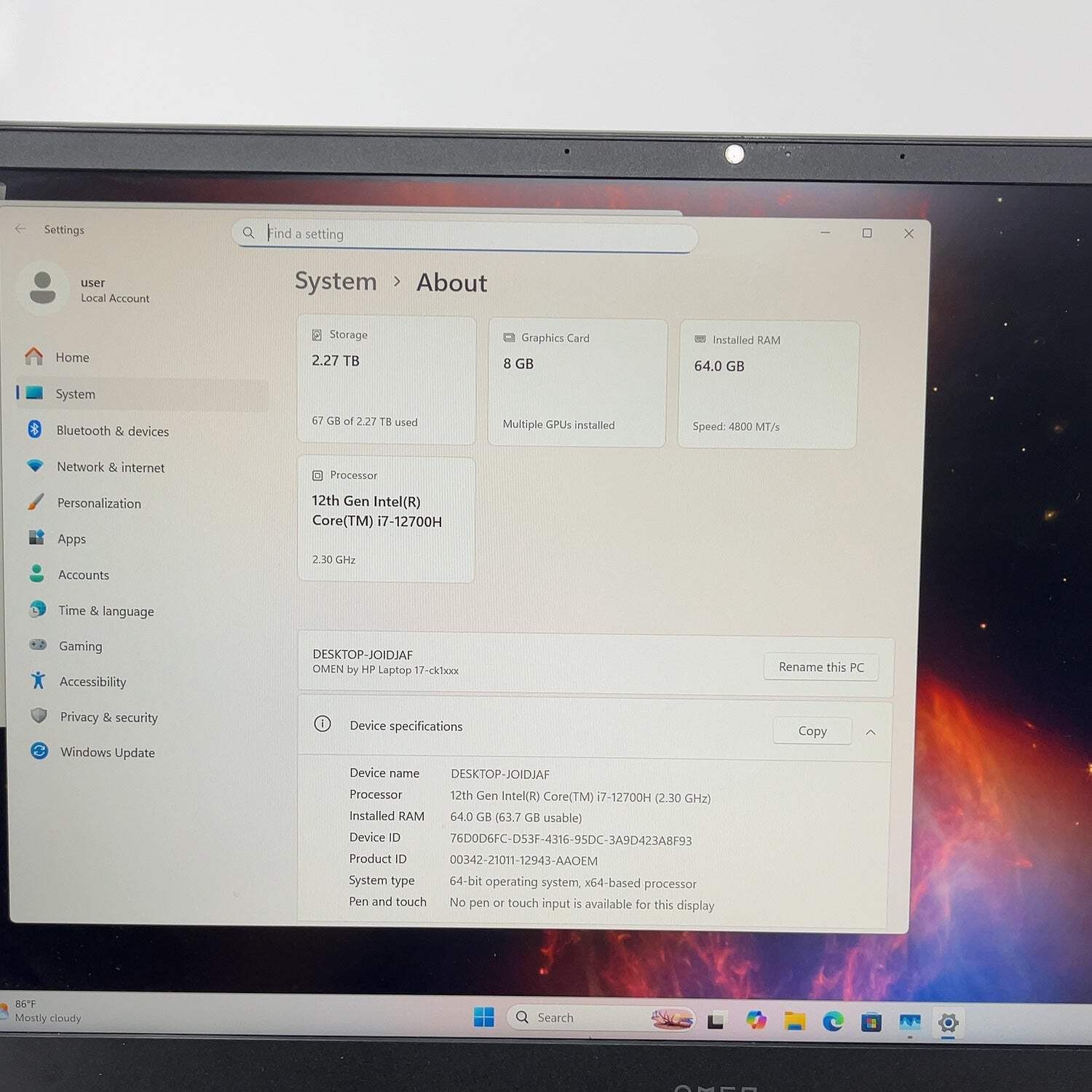 Broken HP Omen 17″ i7-12700H 2.3GHz 64GB RAM 2TB SSD RTX 3070 Ti Bad Trackpad