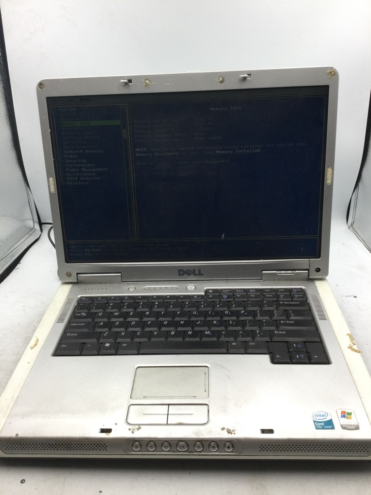 DELL INSPIRON E1505 – BOOTS TO BIOS – INTEL CORE SOLO – 1GB RAM -READ DESCRIP-BB