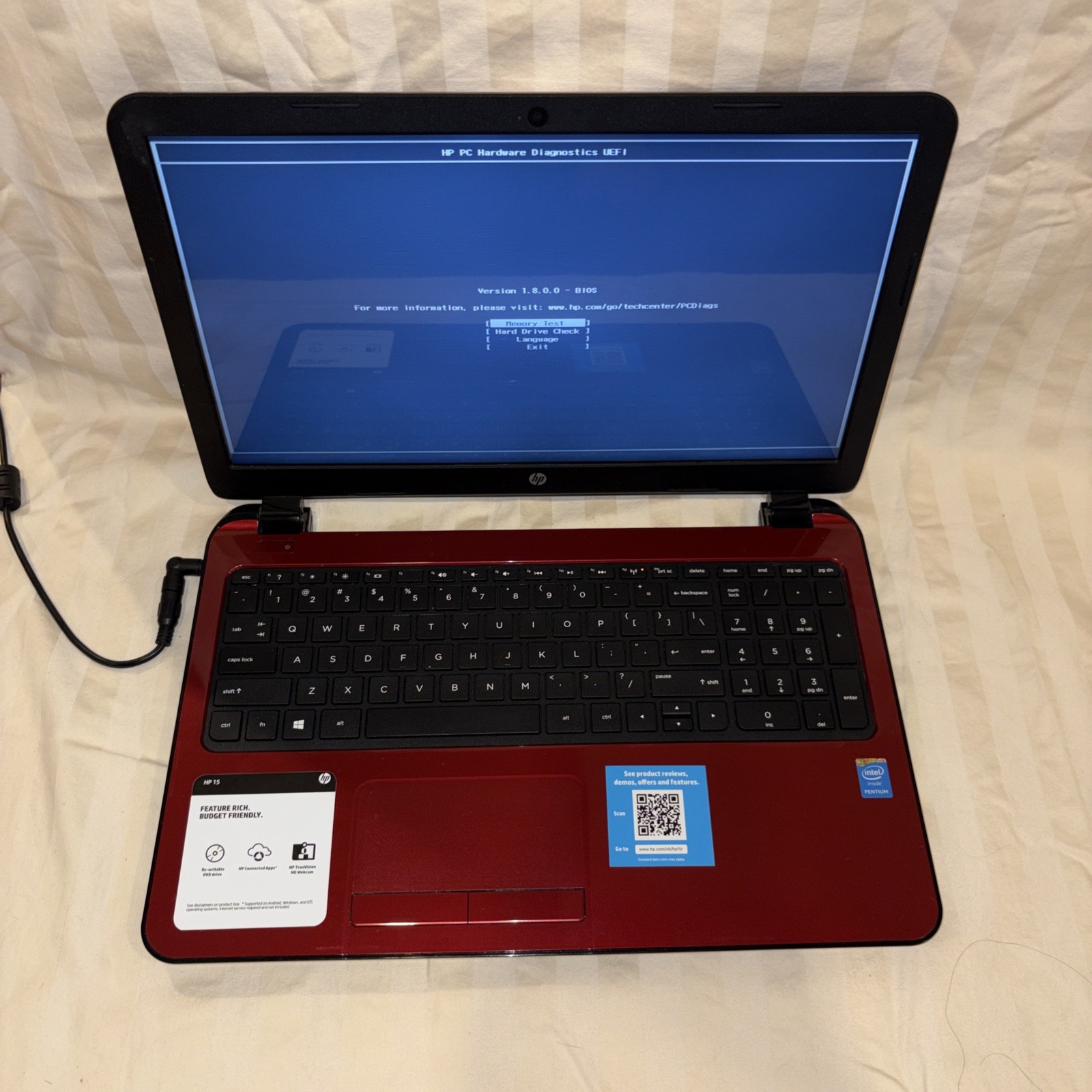 HP 15-r132wm 15.6″ Laptop Pentium N3540 2.16GHz 4GB Ram, No hdd, Boots to BIOS