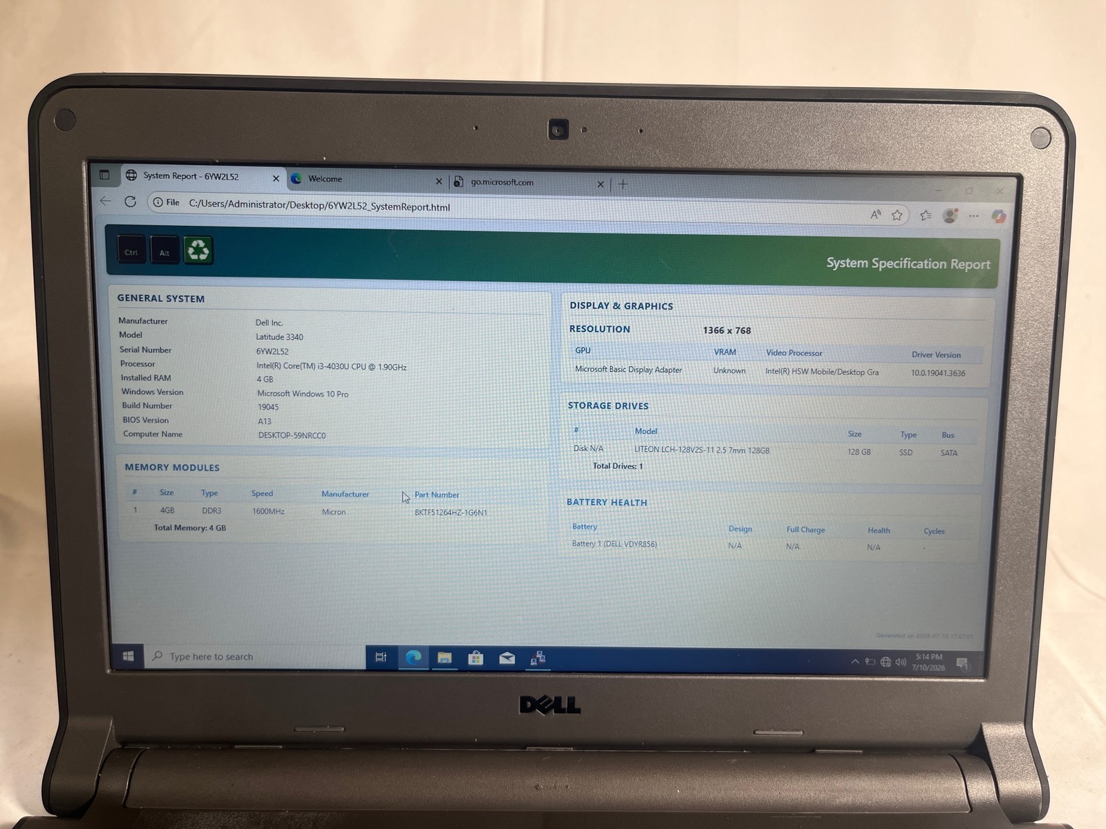 Dell Latitude 3340 i3-4030U 1.9GHz 4GB 128GB SSD 13.3″