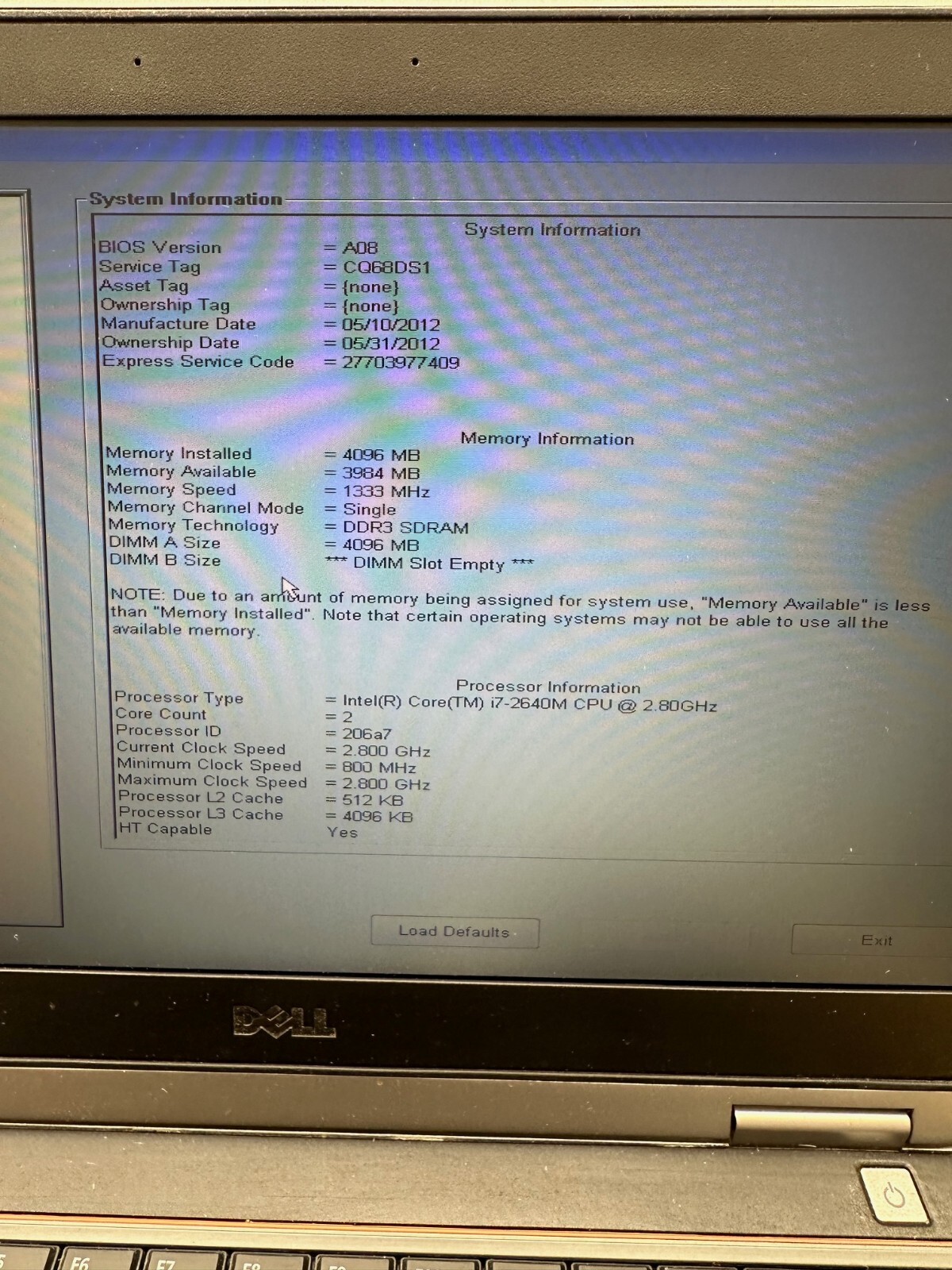 DELL NOTEBOOK NETBOOK LATITUDE E6320 13.3 Intel i7 2.80GHz 4GB RAM No HDD